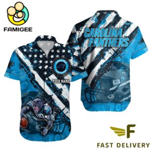 NFL Carolina Panthers Football American Flag Mascot Custom Name Hawaiian Shirt