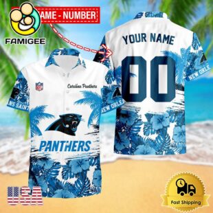 NFL Carolina Panthers Hibiscus Flower Custom Name Hawaiian Shirt