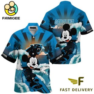 NFL Carolina Panthers Mickey Mouse Surfing Custom Name Hawaiian Shirt