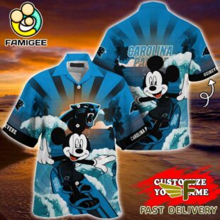 NFL Carolina Panthers Mickey Mouse Surfing Custom Name Hawaiian Shirt