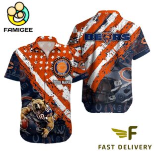 NFL Chicago Bears Football American Flag Mascot Custom Name Hawaiian Shirt