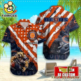 NFL Chicago Bears Football American Flag Mascot Custom Name Hawaiian Shirt