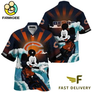 NFL Chicago Bears Mickey Mouse Surfing Custom Name Hawaiian Shirt