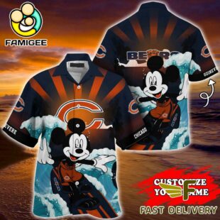 NFL Chicago Bears Mickey Mouse Surfing Custom Name Hawaiian Shirt