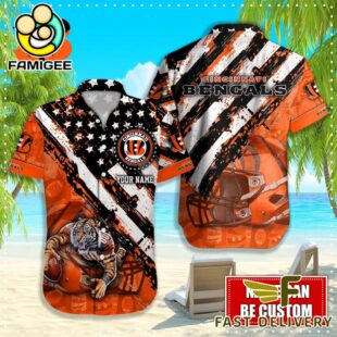 NFL Cincinnati Bengals Football American Flag Mascot Custom Name Hawaiian Shirt