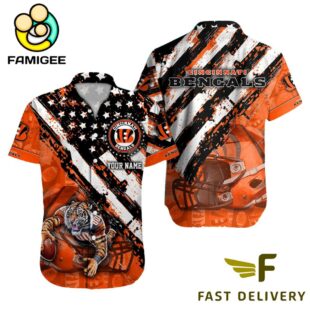 NFL Cincinnati Bengals Football American Flag Mascot Custom Name Hawaiian Shirt