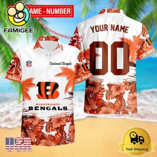 NFL Cincinnati Bengals Hibiscus Flower Custom Name Hawaiian Shirt