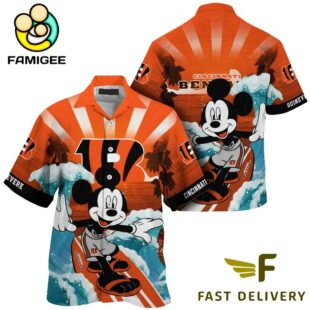 NFL Cincinnati Bengals Mickey Mouse Surfing Custom Name Hawaiian Shirt
