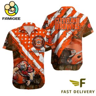 NFL Cleveland Browns Football American Flag Mascot Custom Name Hawaiian Shirt
