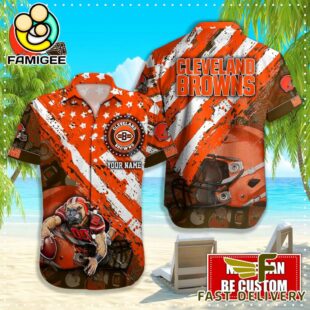 NFL Cleveland Browns Football American Flag Mascot Custom Name Hawaiian Shirt