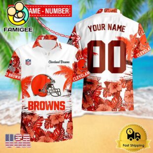 NFL Cleveland Browns Hibiscus Flower Custom Name Hawaiian Shirt