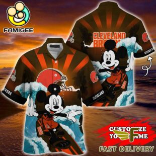 NFL Cleveland Browns Mickey Mouse Surfing Custom Name Hawaiian Shirt