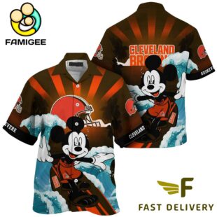 NFL Cleveland Browns Mickey Mouse Surfing Custom Name Hawaiian Shirt