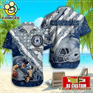 NFL Dallas Cowboys Football American Flag Mascot Custom Name Hawaiian Shirt