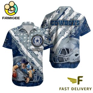 NFL Dallas Cowboys Football American Flag Mascot Custom Name Hawaiian Shirt