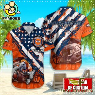 NFL Denver Broncos Football American Flag Mascot Custom Name Hawaiian Shirt