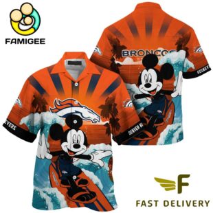 NFL Denver Broncos Mickey Mouse Surfing Custom Name Hawaiian Shirt
