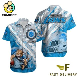NFL Detroit Lions Football American Flag Mascot Custom Name Hawaiian Shirt
