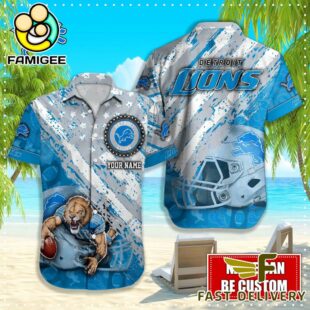NFL Detroit Lions Football American Flag Mascot Custom Name Hawaiian Shirt
