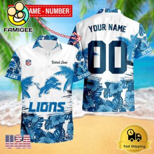 NFL Detroit Lions Hibiscus Flower Custom Name Hawaiian Shirt