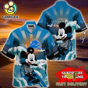 NFL Detroit Lions Mickey Mouse Surfing Custom Name Hawaiian Shirt