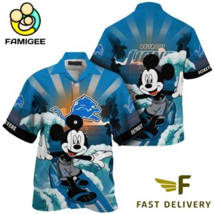 NFL Detroit Lions Mickey Mouse Surfing Custom Name Hawaiian Shirt