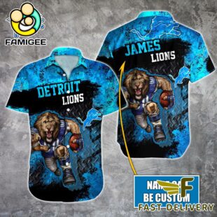 NFL Detroit Lions Warrior Mascot Custom Name Hawaiian Shirt