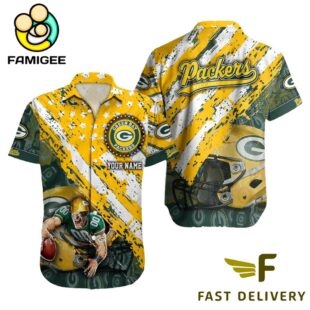 NFL Green Bay Packers Football American Flag Mascot Custom Name Hawaiian Shirt