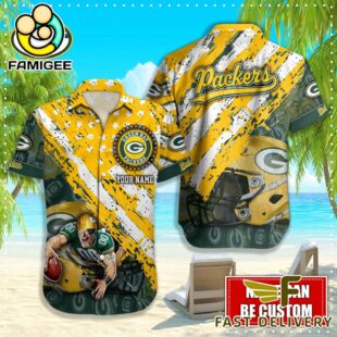 NFL Green Bay Packers Football American Flag Mascot Custom Name Hawaiian Shirt