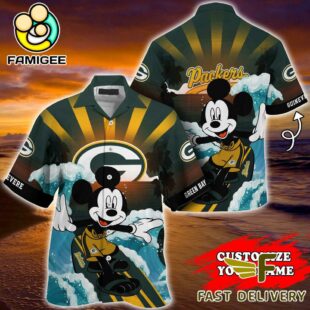 NFL Green Bay Packers Mickey Mouse Surfing Custom Name Hawaiian Shirt