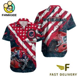 NFL Houston Texans Football American Flag Mascot Custom Name Hawaiian Shirt