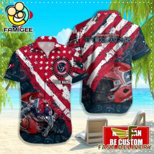 NFL Houston Texans Football American Flag Mascot Custom Name Hawaiian Shirt
