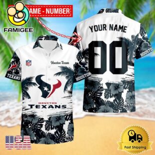 NFL Houston Texans Hibiscus Flower Custom Name Hawaiian Shirt