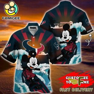 NFL Houston Texans Mickey Mouse Surfing Custom Name Hawaiian Shirt