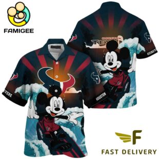 NFL Houston Texans Mickey Mouse Surfing Custom Name Hawaiian Shirt