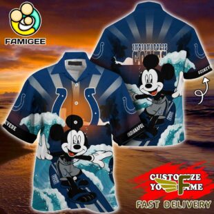 NFL Indianapolis Colts Mickey Mouse Surfing Custom Name Hawaiian Shirt