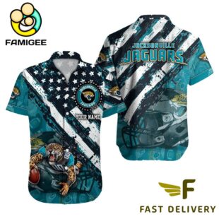 NFL Jacksonville Jaguars Football American Flag Mascot Custom Name Hawaiian Shirt