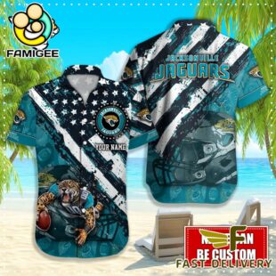 NFL Jacksonville Jaguars Football American Flag Mascot Custom Name Hawaiian Shirt