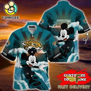 NFL Jacksonville Jaguars Mickey Mouse Surfing Custom Name Hawaiian Shirt