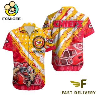 NFL Kansas City Chiefs Football American Flag Mascot Custom Name Hawaiian Shirt