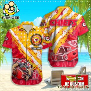 NFL Kansas City Chiefs Football American Flag Mascot Custom Name Hawaiian Shirt