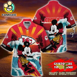 NFL Kansas City Chiefs Mickey Mouse Surfing Custom Name Hawaiian Shirt