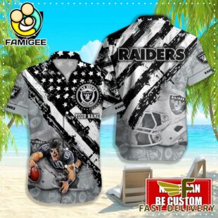 NFL Las Vegas Raiders Football American Flag Mascot Custom Name Hawaiian Shirt