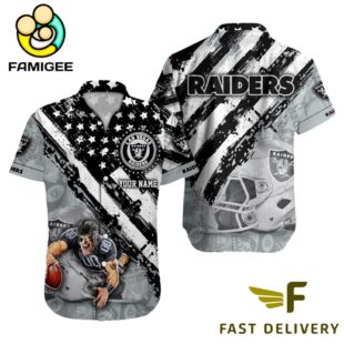 NFL Las Vegas Raiders Football American Flag Mascot Custom Name Hawaiian Shirt