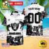 NFL Las Vegas Raiders Hibiscus Flower Custom Name Hawaiian Shirt