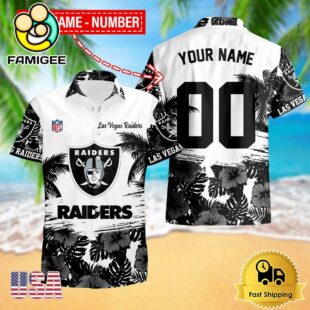 NFL Las Vegas Raiders Hibiscus Flower Custom Name Hawaiian Shirt