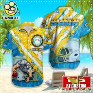 NFL Los Angeles Chargers Football American Flag Mascot Custom Name Hawaiian Shirt