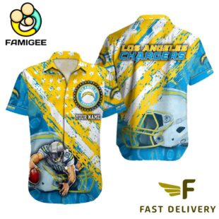 NFL Los Angeles Chargers Football American Flag Mascot Custom Name Hawaiian Shirt