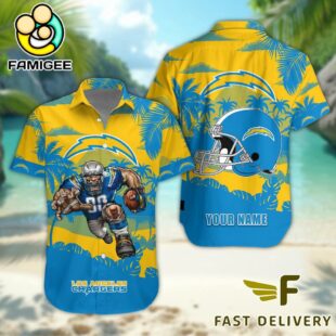 NFL Los Angeles Chargers Football Mascot Custom Name Hawaiian Shirt