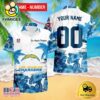 NFL Los Angeles Chargers Hibiscus Flower Custom Name Hawaiian Shirt
